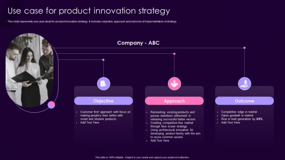 Product Management Techniques Use Case For Product Innovation Strategy Icons PDF