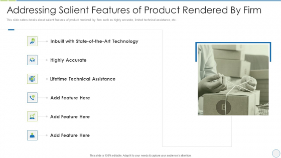 product specification slide addressing salient features of product rendered by firm themes pdf product specification slide addressing salient features of product rendered by firm themes pdf