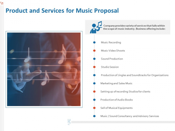 Production House Agreement Product And Services For Music Proposal Ppt Gallery Format PDF