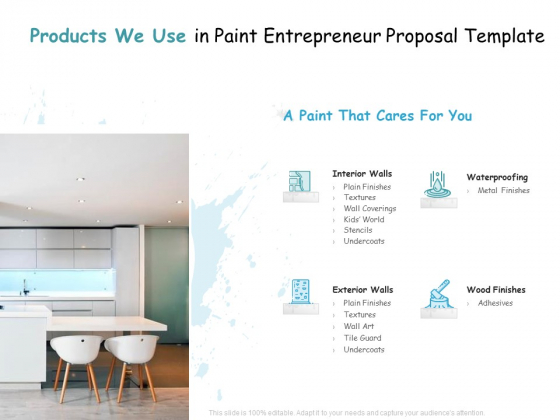 Products We Use In Paint Entrepreneur Proposal Template Ppt Pictures Brochure PDF Products We Use In Paint Entrepreneur Proposal Template Ppt Pictures Brochure PDF