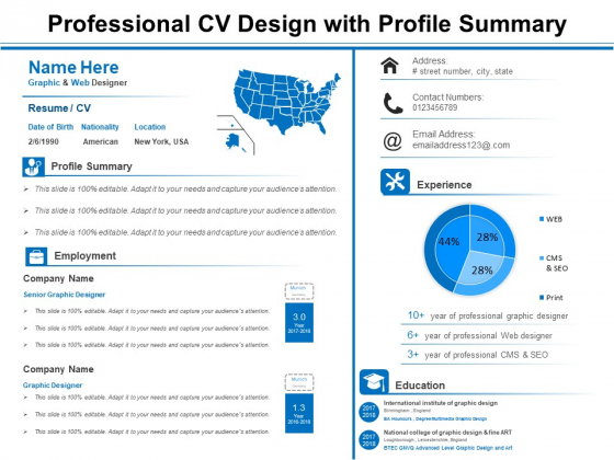 Professional CV Design With Profile Summary Ppt PowerPoint Presentation Styles Templates PDF Professional CV Design With Profile Summary Ppt PowerPoint Presentation Styles Templates PDF