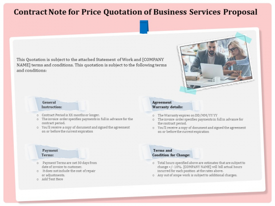 Professional Contract Note For Price Quotation Of Business Services Proposal Inspiration PDF