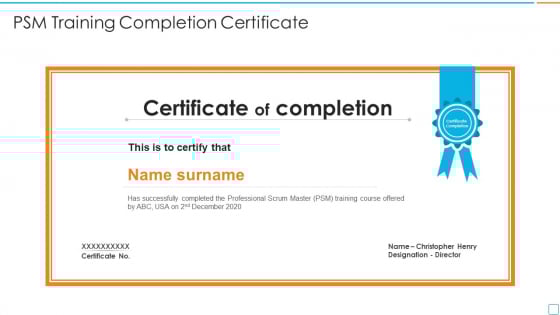 Professional Scrum Master Certification PSM Training Completion Certificate Background PDF Professional Scrum Master Certification PSM Training Completion Certificate Background PDF