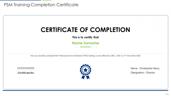 Professional Scrum Master PSM Training Completion Certificate Elements PDF Professional Scrum Master PSM Training Completion Certificate Elements PDF