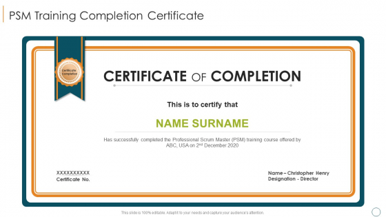 Professional Scrum Master Training IT Psm Training Completion Certificate Portrait PDF Professional Scrum Master Training IT Psm Training Completion Certificate Portrait PDF