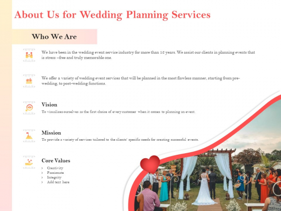 Professional Wedding Planner About Us For Wedding Planning Services Ppt PowerPoint Presentation Outline Format PDF Professional Wedding Planner About Us For Wedding Planning Services Ppt PowerPoint Presentation Outline Format PDF