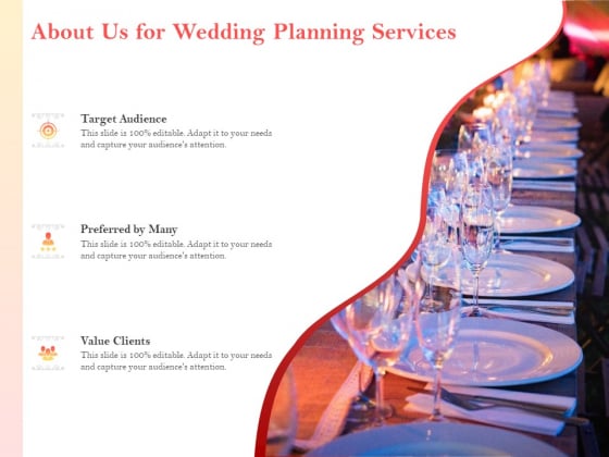 Professional Wedding Planner About Us For Wedding Planning Services Target Ppt Ideas Deck PDF