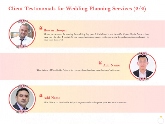 Professional Wedding Planner Client Testimonials For Wedding Planning Services Creativity Ppt Pictures Graphics Tutorials PDF Professional Wedding Planner Client Testimonials For Wedding Planning Services Creativity Ppt Pictures Graphics Tutorials PDF