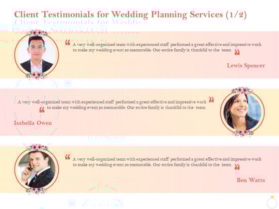Professional Wedding Planner Client Testimonials For Wedding Planning Services Team Ppt Portfolio Diagrams PDF Professional Wedding Planner Client Testimonials For Wedding Planning Services Team Ppt Portfolio Diagrams PDF