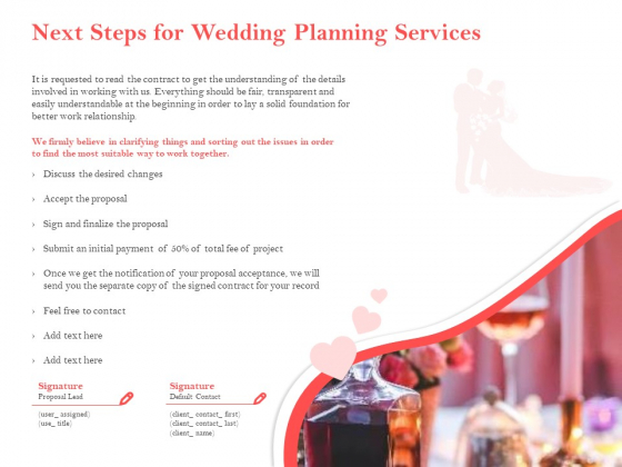Professional Wedding Planner Next Steps For Wedding Planning Services Ppt PowerPoint Presentation Outline Mockup PDF Professional Wedding Planner Next Steps For Wedding Planning Services Ppt PowerPoint Presentation Outline Mockup PDF
