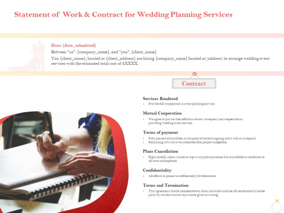 Professional Wedding Planner Statement Of Work And Contract For Wedding Planning Services Ppt Ideas Files PDF Professional Wedding Planner Statement Of Work And Contract For Wedding Planning Services Ppt Ideas Files PDF