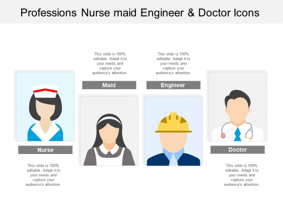 Professions Nurse Maid Engineer And Doctor Icons Ppt PowerPoint Presentation Infographic Template Examples Professions Nurse Maid Engineer And Doctor Icons Ppt PowerPoint Presentation Infographic Template Examples