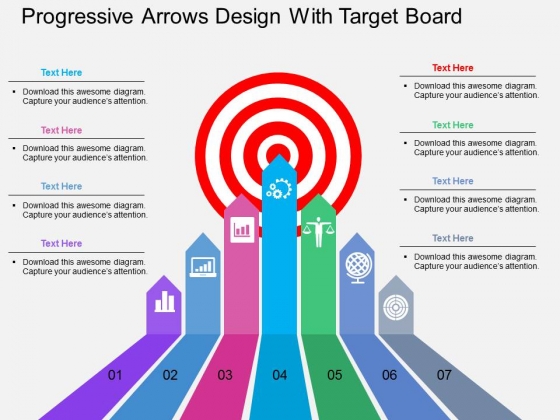 Progressive Arrows Design With Target Board Powerpoint Template