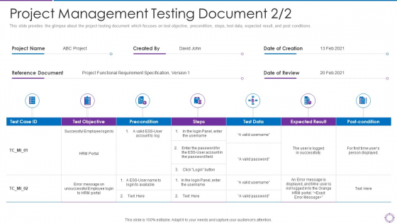 Project Administration Planning Project Management Testing Document Precondition Ppt PowerPoint Presentation File Designs PDF Project Administration Planning Project Management Testing Document Precondition Ppt PowerPoint Presentation File Designs PDF