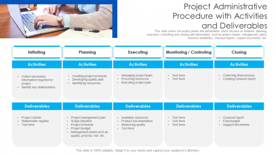 Project Administrative Procedure With Activities And Deliverables Ppt PowerPoint Presentation File Portfolio PDF Project Administrative Procedure With Activities And Deliverables Ppt PowerPoint Presentation File Portfolio PDF