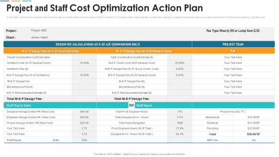 Project And Staff Cost Optimization Action Plan Professional PDF