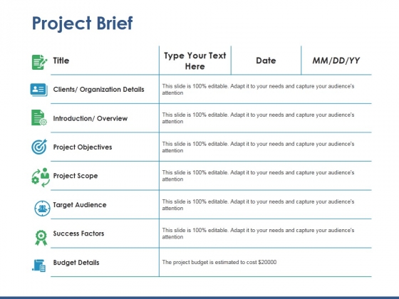 Project Brief Ppt PowerPoint Presentation Layouts Structure