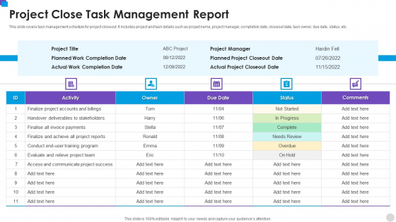 Project Close Task Management Report Brochure PDF Project Close Task Management Report Brochure PDF