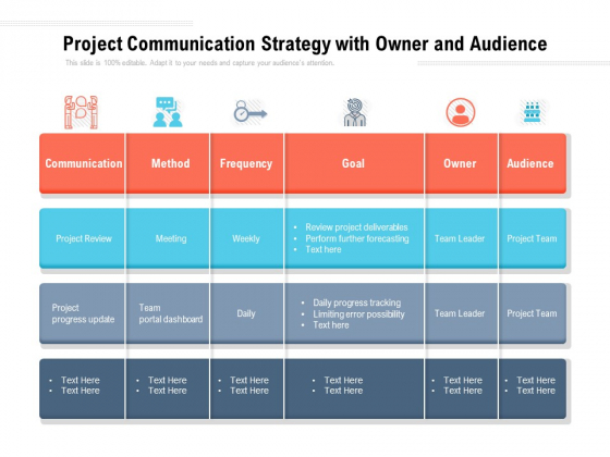 Project Communication Strategy With Owner And Audience Ppt PowerPoint Presentation Portfolio Portrait PDF Project Communication Strategy With Owner And Audience Ppt PowerPoint Presentation Portfolio Portrait PDF