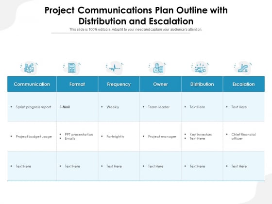 Project Communications Plan Outline With Distribution And Escalation Ppt PowerPoint Presentation File Graphics PDF Project Communications Plan Outline With Distribution And Escalation Ppt PowerPoint Presentation File Graphics PDF