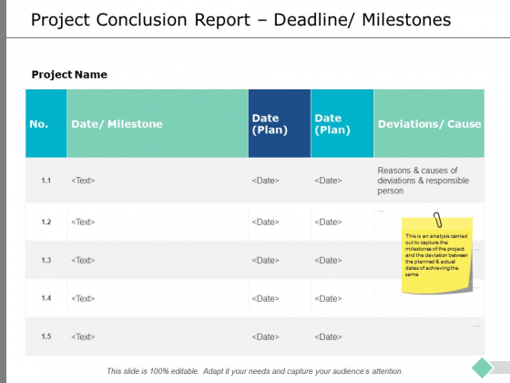 Project Conclusion Report Deadline Milestones Ppt PowerPoint Presentation Slides Design Ideas
