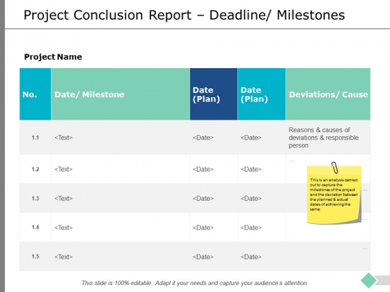 Project Conclusion Report Deadline Milestones Ppt PowerPoint Presentation Slides Design Ideas Project Conclusion Report Deadline Milestones Ppt PowerPoint Presentation Slides Design Ideas