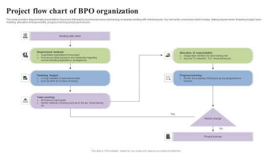 Project Flow Chart Of BPO Organization Summary PDF - PowerPoint Templates