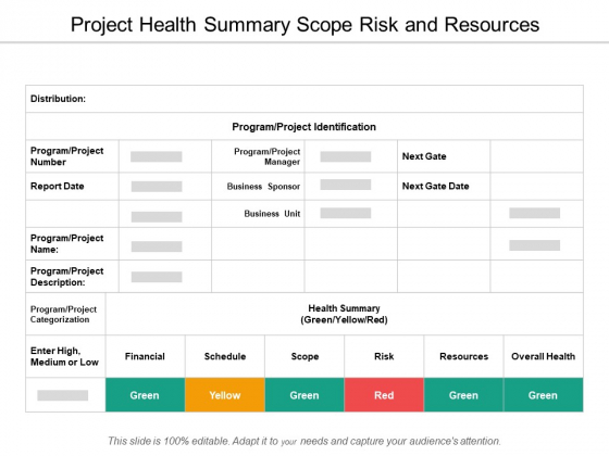 Project Health Summary Scope Risk And Resources Ppt PowerPoint Presentation Professional Maker