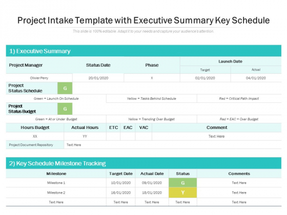 Project Intake Template With Executive Summary Key Schedule Ppt