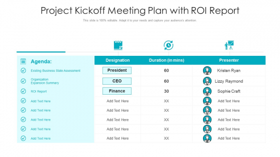 Project Kickoff Meeting Plan With ROI Report Ppt PowerPoint Presentation Gallery Model PDF Project Kickoff Meeting Plan With ROI Report Ppt PowerPoint Presentation Gallery Model PDF