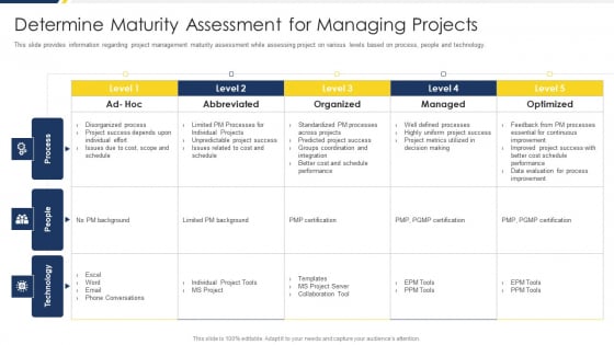 Project Management Development Determine Maturity Assessment For Managing Projects Professional PDF