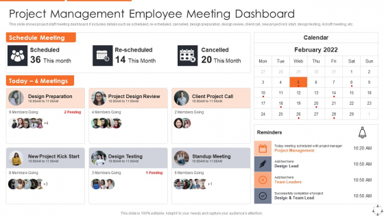 Project Management Employee Meeting Dashboard Designs PDF Project Management Employee Meeting Dashboard Designs PDF