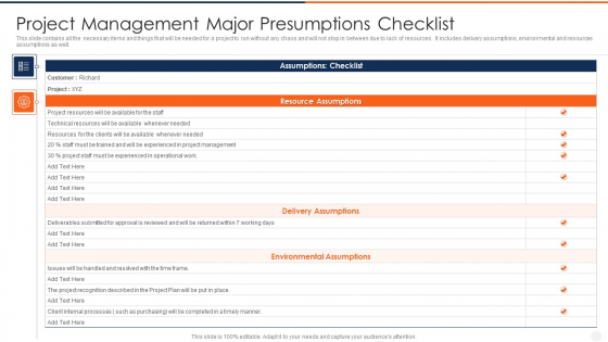 Project Management Major Presumptions Checklist Template PDF Project Management Major Presumptions Checklist Template PDF