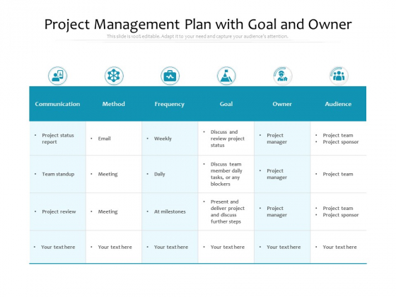 Project Management Plan With Goal And Owner Ppt PowerPoint Presentation Gallery Graphic Tips PDF Project Management Plan With Goal And Owner Ppt PowerPoint Presentation Gallery Graphic Tips PDF