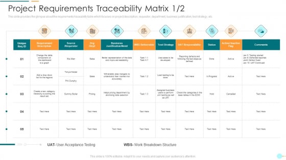 Project Management Professional Documentation Requirements It Project Requirements Traceability Matrix Comments Information PDF