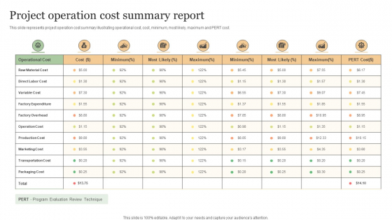 Project Operation Cost Summary Report Summary PDF