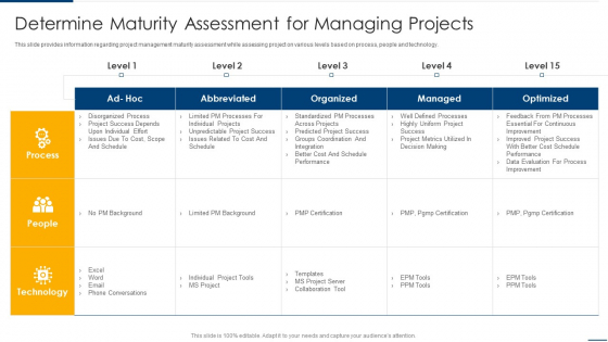 Project Organizing Playbook Determine Maturity Assessment For Managing Projects Guidelines PDF