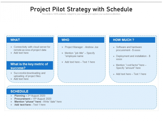 Project Pilot Strategy With Schedule Ppt PowerPoint Presentation Show Outline PDF