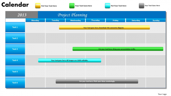 Project Planning Gantt Chart 2013 Calendar PowerPoint Slides Ppt Templates