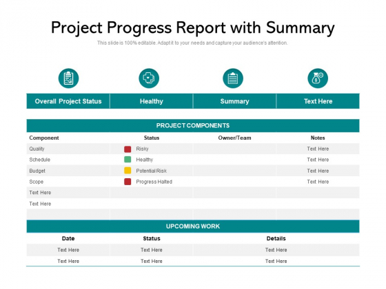 Project Progress Report With Summary Ppt PowerPoint Presentation Gallery Good PDF