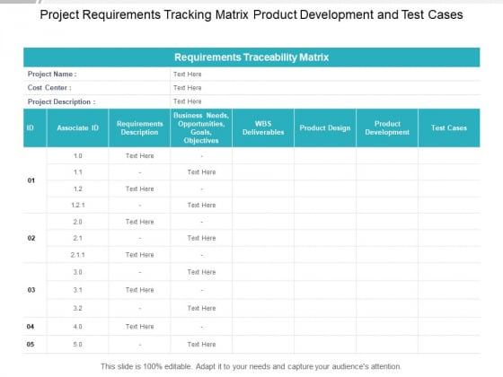 Project Requirements Tracking Matrix Product Development And Test Cases Ppt PowerPoint Presentation Outline File Formats Project Requirements Tracking Matrix Product Development And Test Cases Ppt PowerPoint Presentation Outline File Formats