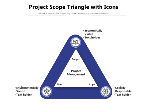 Project Scope Triangle With Icons Ppt PowerPoint Presentation Icon Inspiration PDF