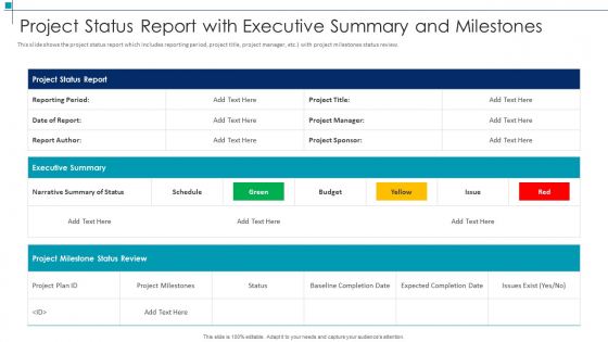 Project Status Report With Executive Project Scope Management Deliverables Sample PDF