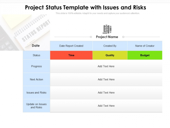Project Status Template With Issues And Risks Ppt PowerPoint Presentation File Outline PDF