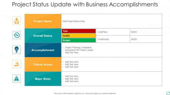 Project Status Update With Business Accomplishments Topics PDF