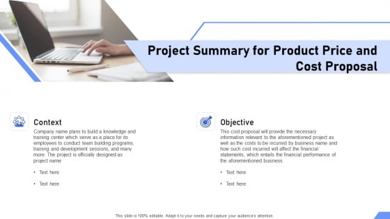 Project Summary For Product Price And Cost Proposal Ppt Microsoft PDF