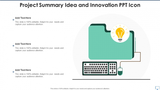 Project Summary Idea And Innovation PPT Icon Clipart PDF