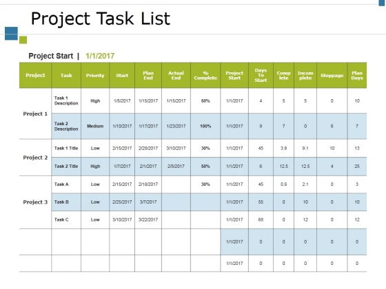 Project Task List Template 2 Ppt PowerPoint Presentation Slides Good