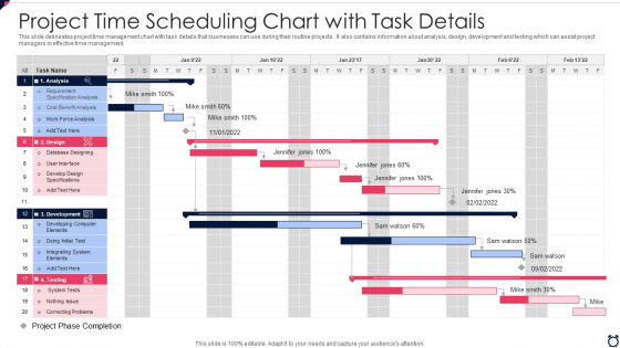 Project Time Scheduling Chart With Task Details Pictures PDF