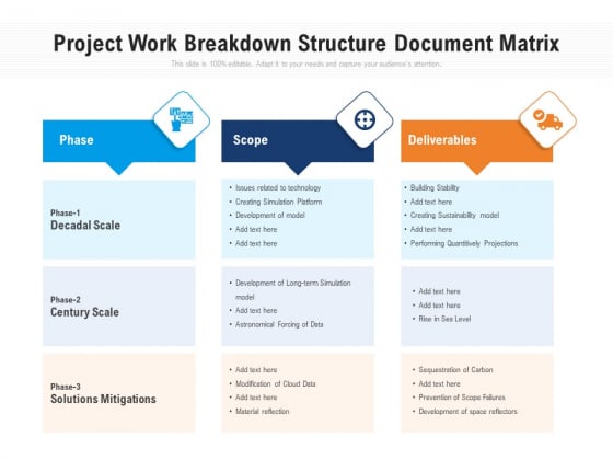 Project Work Breakdown Structure Document Matrix Ppt PowerPoint Presentation Professional Information PDF